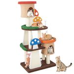 COSTWAY Cat Tree, Multilevel Cat Tower with Scratching Post & Board, Condo, Spring Ball, Mushroom-themed Kitten Activity Centre for Indoor Cats