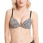 WingsLove Women's Padded Push Up Bra Cleavage Underwire Bra Plunge T-Shirt Bra（Leopard Print,36D）