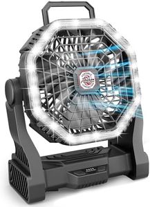 Roykaw Portable Fan for Travel, 10400 mAH Rechargeable Camping Fan, Cordless Battery Powered Fan with Led Light, with Handle, Hang Hook for Tent, Fishing, Black