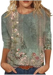 Generic Ladies Tops and Blouses 3/4 Sleeve Deals of The Day 3/4 Length Sleeve Womens T Shirts Plus Size Classy Summer Tops Women 3/4 Sleeve Party Cosy Blouse Round Neck, Large, 01-green
