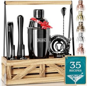 BARE BARREL® Martini Cocktail Making Kit | Bartender Kit Cocktail Shaker Set Maker | Farmhouse Rustic Portable Caddy & 35 Recipe Cards | Mixology Christmas Cocktail Gift Set (Jet Black)