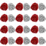 60 Pcs Cheerleading Pom Poms Bulk Cheer Pom Poms Sets Metallic Foil Fun Spirited Cheer Pom Poms with Plastic Handles Cheerleader Pompoms for Kids Adults Sports Match Cheering Squad (Red & Silver)