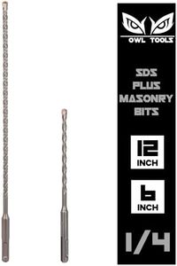 Owl Tools SDS Plus 1/4 Inch Masonry Drill Bit for Rotary Hammers (2 Pack Includes 6" & 12" Bit) Carbide Tipped to Easily Drill Through Concrete, Cement, Brick, Block, Stone, and More!