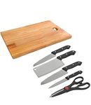 Wooden Chopping Board with Knife Set and Scissor, 6 Piece Stainless Steel Kitchen Knife Knives Set with Knife Scissor, Knife Set