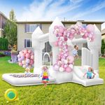 Bouncy Castle White with Slide Trampoline and Ball Pit, Inflatable Bounce House Indoor Outdoor with Air Blower for Kids Toddler Garden Park Backyard Party Wedding Birthday Gifts,320×280×210cm