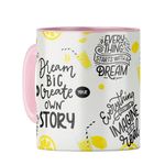 YuBingo Keep On Dreaming Mug - Ceramic Printed Tea Cup, Motivational Quote Coffee Mug (Pink Inner & Handle, Tea Cup, 320ML)