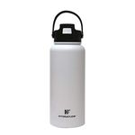 Hydraflow Hybrid - Triple Wall Vacuum Insulated Water Bottle with Flip Straw (34oz, Powder White) Stainless Steel Metal Thermos, Reusable Leak Proof BPA-FREE for Sports and Travel