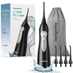 Aquasonic Aqua Flosser - Professional Rechargeable Water Flosser with 4 Tips - Oral Irrigator w/ 3 Modes - Portable & Cordless Flosser - Kids and Braces - Dentist Recommended(Black)