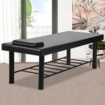 Beauty Massage Table Stationary Massage Bed with Memory Foam Layer & Storage Shelf 75” Long 29.5” Wide Heavy Duty Metal Frame Physical Therapy Bed PU Leather Spa Salon Treatment Table Bed,Up to 450lbs