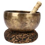 Kartique Hammered Meditation Nepali Tibetan Singing Bowl Healing Instrument Buddhist Prayer Decor Sound Therapy Gong And Mallet Striker : Material Brass Singing Bowl (Brown)