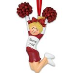 Personalized Cheerleader Christmas Ornament - Cheer Captain Ornament, Cheer Coach Ornament, Cheerleading Stuff, Gymnastics Ornament for Girl - Blonde Girl Red Uniform - Free Customization