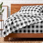 Bare Home Flannel Sheet Set 100% Cotton, Velvety Soft Heavyweight - Double Brushed Flannel - Deep Pocket (Twin XL, Buffalo Plaid - White/Black)