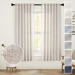 MEETBILY 63 Inch Linen Curtains 2 Panels Back Tab Semi Sheer Natural Light Filtering Boho Curtain Drapes for Farmhouse/Bedroom/Living Room Rideau Opaque Curtains 50x63 Inches Long Length