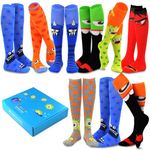 Fun Halloween Skeleton Skull Knee High Novelty Socks for Women 9-Pairs Gift Box (Fun Theme-B)