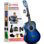 Pyle 36" Classical Acoustic Guitar Kit-3/4 Size Handcrafted Wood Blue Burst Matte Finish Guitar, 6 Nylon Strings w/Gig Bag Tuner, Extra Strings, Picks, Strap- Beginners Kids Adults-Right Handed