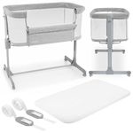 Next to me Crib 3 in 1 - Bedside Cots for Babies - Baby Bassinet with Breathable Mesh - Baby Cot with Mattress Included - 7 Height Levels - Wheels & Removable Side Panel - Suitable up to 9kg