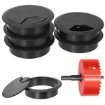 Keadic 6Pcs 3-1/8"(80mm) Computer Desk Grommet, Black Plastic Desktop Cable Hole Covers with Hole Saw, Round Wire Organizer for Home Office Cord Management