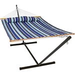 Sunnydaze 2 Person Double Hammock with 12 Foot Portable Steel Stand & Spreader Bar, Quilted Fabric Bed, Catalina Beach