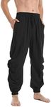 PACEIADTA Mens Cotton Linen Drawstring Pants Elastic Waist Casual Jogger Yoga Pants, Black, 40