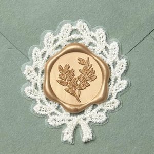UNIQOOO 50Pcs Vintage-Style Wax Seal Stickers with Lace - Eucalyptus Botanical Wedding Invitation Envelope Seals, Light Gold Self-Adhesive Wax Seal Stickers, Perfect for Invitations & Gift Wrapping