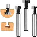 flintronic T-Slot Cutter Set, 3PCS 6.35mm/1/4" Shank Steel Handle T-Slot Cutter, 1/2", 3/8" & 5/16" Length Woodworking Router Bit for Wood Hex Bolt T-Track Slotting Milling Cutters