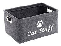 Morezi Felt Pet Toy and Accessory Storage Bin, Basket Chest Organizer - Perfect for Organizing Pet Toys, Blankets, Leashes and Food - Cat - Grey