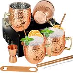 Moscow Mule Copper Mug Set of 4 Copper Moscow Mule Mugs 18oz Plated Stainless Steel Cups with 1/0.5oz Jigger for Cocktails Cold Drinks Barware