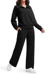 Libin 2 Piece Sets for Women Sweatsuit Set Outfits Workout Sweat Suit Two Piece Matching Lounge Sets Fall Winter Travel Vacation Casual Trendy Sweatshirt Sweatpants Pullover, Black Medium