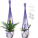 LRIGYEH Macrame Plant Hanger Indoor Outdoor Hanging Planters Set Flower Pots Holder Stand, Plant Basket Boho Home Decor (Type-A Purple, 2)