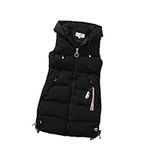 Surwin Women's Long Gilet Jacket Hooded, Casual Quilted Vest with Pockets Ladies Warmer Zip Up Sleeveless Down Jacket Coat Parka Outwear Waistcoat Winter Wear