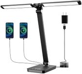 LED Desk Lamp w. Double Heads, 10W Dimmable Piano Stand Light Battery Powered with Dual Swing Arms & USB Charging Ports for Upright Piano, Cordless Table Lamps Music Stand Lights for Camp Home Office