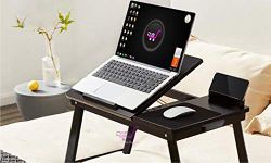 Dream Arts Wood Shoppee Laptop Table Adjustable Foldable With|Ped Stand/Mobile Stand One Drawer (Black)