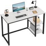 SINPAID Computer Desk 47 inches with 2-Tier Shelves Sturdy Home Office Desk with Large Storage Space Modern Gaming Desk Study Writing Laptop Table, White Desk