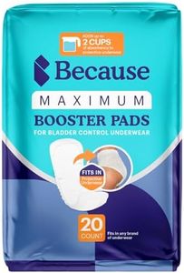 Because Maximum Incontinence Booster Pads for Men and Women, Adds 2 Cups Extra Absorbency to Adult Diapers, Discreet, Adhesive Strip Backing, Unisex