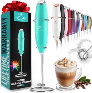 Zulay Powerful Milk Frother Handheld Foam Maker for Lattes - Whisk Drink Mixer for Coffee, Mini Foamer for Cappuccino, Frappe, Matcha, Hot Chocolate by Milk Boss (Caribbean Aqua)