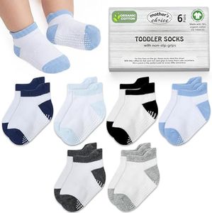 Mother's Choice Organic Cotton GOTS Certified Ankle Baby Socks 6 Pairs, 6M - 5Y For Infants & Toddler Socks Non Slip Baby Girl & Boy Socks (US, Age, 3 Years, 5 Years, Whit Blue Black Combo)