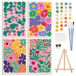 4 Pack Paint by Number Kit for Adults Framed Canvas, DIY Adult Paint by Number Kits with Easel, Acrylic Easy Paint by Numbers for Beginners, Flower Arts and Crafts for Home Decor 8x12inch