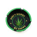 Cool Cigarette Ashtray Inscribed "Don't Worry, Be Happy" and Marijuana Leaf Centerpiece For Home Decor - Smoke Anywhere With Vintage Hippie Pot Leaf Weed Ashtray Craft Table Top Decoration Gifts