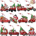 Fvviia 2024 Christmas Ornament, Wooden Christmas Truck Ornaments Red Truck Hanging Ornaments Wooden Car Crafts with Bead Farmhouse Hanging Decor for Xmas Tree Decoration Holiday Parties Supplies 24Pcs