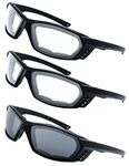 The Fresh Motorcycle Riding Glasses Padded Frame Lens Block 100% UVB for Outdoor Activity Sport (20-Black, Clear*2, & Grey)