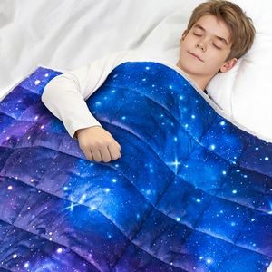 Solfres 7lbs Weighted Blanket, 41 x 60 Inches, Printing Heavy Blanket 7 Pounds for Children and Teens Ultra Soft and Cozy, Stars, Sensory Items, Nebula Galaxy
