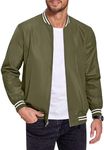 COOFANDY Men Windbreaker Bomber Jacket Vintage Varsity Jacket Street Style Jackets Army Green