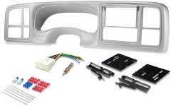 Scosche ICGM14BN Double DIN Radio Install Dash Kit and Harness Compatible with Select 1999-2002 Chevy and GMC Trucks and SUV's - Complete Basic Car Stereo Installation Kit - Pewter Factory Color Match