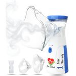Dr Excel - Portable Mesh Nebulizer Machine for Kids & Adults with 2 Masks, 1 Mouth Piece and 2 Cells,Mini Handheld Ultrasonic Inhaler, Low-Noise Steam Vaporizer for Home & Travel, 3 Speed Modes, Silent and Portable - 1 Year Warranty