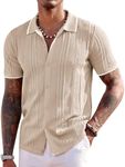 COOFANDY Men's Knit Shirts Short Sleeve Button Down Polo Shirt Fashion Casual Summer Beach Shirts