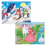 Fiddlys 54 Pcs Wood Jigsaw Puzzles for Kids & Children Age 6+ Animal World and Sea World (Princess+Ice)