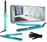 Brilliance New York - Trio Flat and Curling Irons Set: 1.25" Diamond and Ceramic Flat Iron + 1/2" Mini Diamond Flat Iron + 1" Clipless Curling Iron, Black