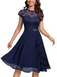 MIUSOL Women's Vintage Lace Contrast Chiffon Ruffles Classy Party Flared Swing Dress (X-Large, B-Navy Blue)