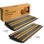 Pyle 4 Ft. Rubber Curb Ramp Set - Pack of 2 Heavy Duty Non-Slip Threshold Ramps for Driveways & Sidewalks, Waterproof, Yellow Reflective Strips, Expansion Screws Included, 48’’x16’’x2.6’’ Inches