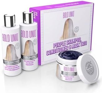 Purple Shampoo, Conditioner & Mask Trio Gift Set. Removes Brassy Yellow Tones. Lightens Blonde, Platinum, Ash, Silver & Grays. Paraben & Sulfate Free. PETA Approved Cruelty-free and 100% Vegan.